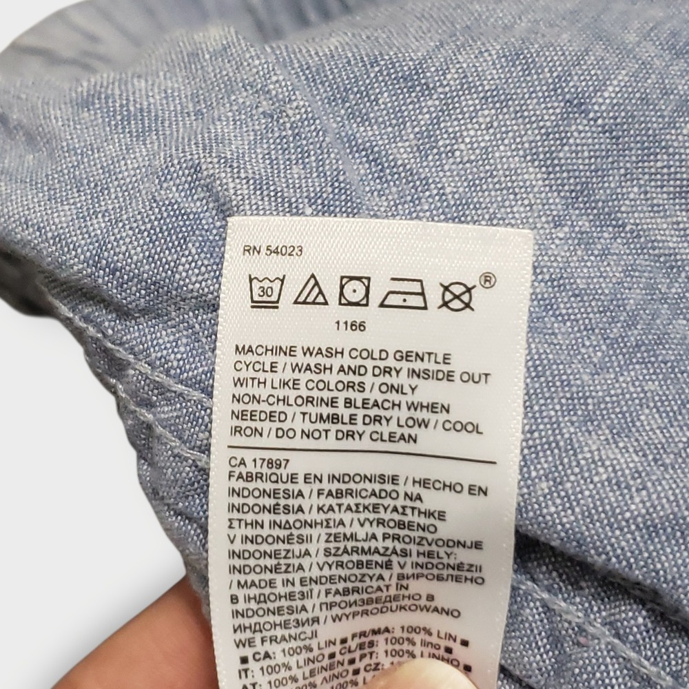 Athleta Cabo Linen Wide Leg Pant Chambray Blue Size 14 Elastic Waist Drawstring - Picture 6 of 11